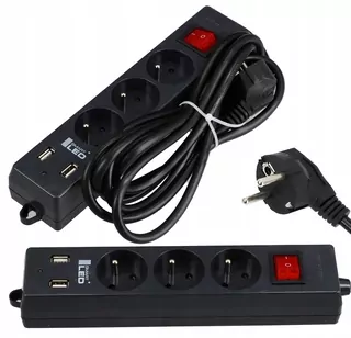 Napájací kábel 3m 3 zásuvky + +2 USB WHITE L112